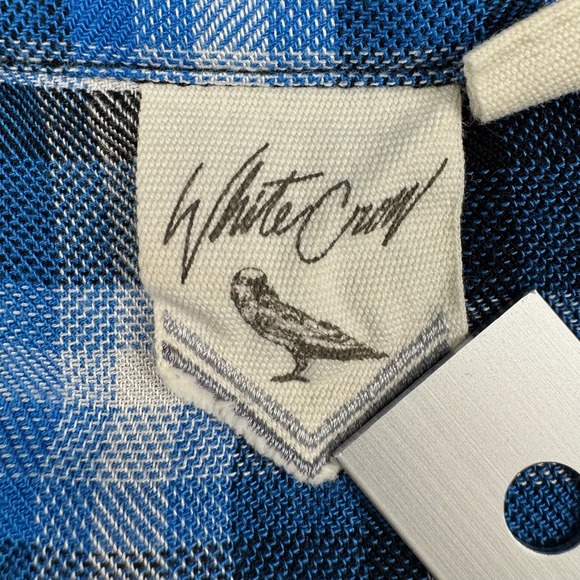 White Crow Flannel Button Up Shirt Womens L Blue Plaid Tunic Grunge Heritage - Picture 3 of 10